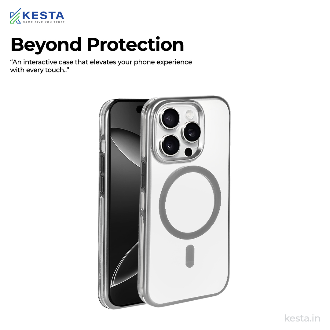 iPhone 15 Pro Max Cover - Notify Popup Grey Transparent Case (Camera Sink Protection & Wireless Charging Optimized)